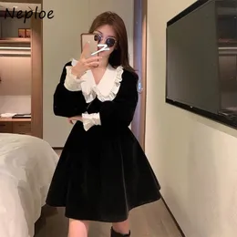 Neoe Harajuku Kawaii Peter Pan Neck Dress Autumn Fashion Women's Y2k Grunge Long sleeved Vestidos Mujer 240102