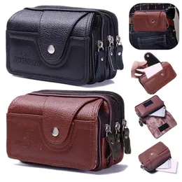 Waist Bags Men's Multifunction Pack Phone Pocket Travel Purse Bag Waterproof PU Leather Male Vintage Business