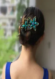 Metal Rhinestones Hair Clip Vintage Bronze Plating Butterfly Hair Claw Retro Flower Hairgrip Women Jewelry6427234