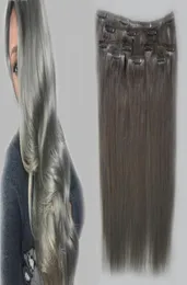 Grampo cinza em extensões de cabelo humano reto 100g 7pcs01233655427