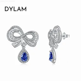 Dylam sedutor s925 prata banhado a ródio 5a zircônia diamante moissanite pedra preciosa rubi safira laço pendurado brincos