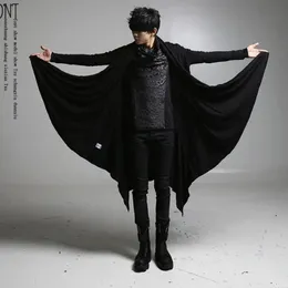 Idopy Korean Fashion Men's Punk Style Black Hoodie Hip Hop Long Cardigan Gothic Sweatshirts Cape Cloak Oregelbundet hem 240102