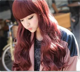 Woodfestival Bangs Long Wine Red شعر مستعار Cosplay Full Burgundy Burgundy شعر مستعار مجعد مقاوم للحرارة الاصطناعية