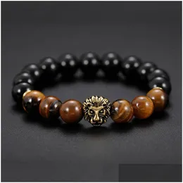 Perlen Natürliche Tiger Eye Stein Stränge Armbänder Charme Glück Golden Lion Armband Für Männer Mode Schmuck Drop Lieferung Dhuq7