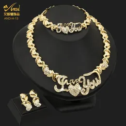 Halsband aniid xoxo dubai guld färg smycken jag älskar dig halsband örhängen uppsättningar för kvinnliga nigerianska smycken bröllop etiopisk afrikansk
