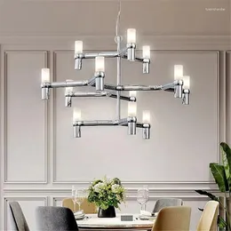 Chandeliers Crown 메이저 샹들리에 북유럽 튜브 크롬 라이트 현대식 LED 아트 디자이너 부엌을위한 럭셔리 엘 빅 거실 지붕 램프