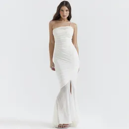 Beyaz Elbiseler 2024 İlkbahar Yaz Bir Omuz Kadın Katı Partisi Akşam Düğün Uzun Elbise