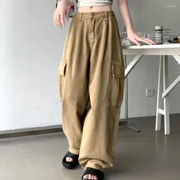 Kvinnors jeans 4xl Khaki Brown Girl Baggy Cargo Pants Denim Wide Leg Trousers Streetwear Korean Style 2024 Sweatpants