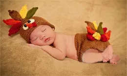 Turkey Design Costume Boys Hat i pieluszki Zestaw niemowlęcia szydełkowane stroje szydełkowe nowonarodzone dzieci Pography Rekwizyty PO Studio5448777