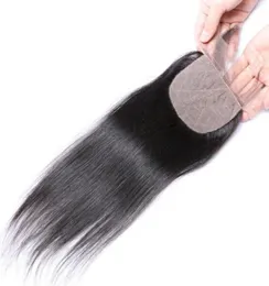Silk Top Closure 4x4 Virgin 100 Human Hair Brazilian Straight Stängning Pre Plucked Spets Frontal5874088