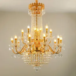 Lustres Temar Luxueux Lampe à suspension en cristal doré Bougie européenne Art Salon Restaurant Chambre Villa El Lustre