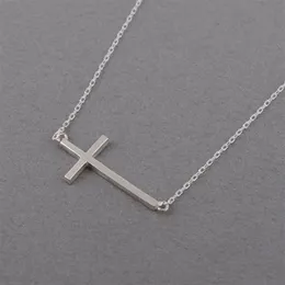 1 geometric Horizontal Sideways Cross religion pendant necklace Simple Tiny Small Faith Christian Lucky woman mother men's fa254c