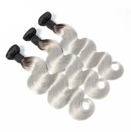 Brasilianska jungfruliga hårförlängningar 1b grå 3 buntar kroppsvåg mänskliga hår 3 stycken en set 1bgrey ombre hårprodukter 1224inch4727062