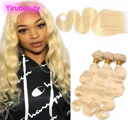 Brazilian Virgin Hair 3 Bundles With 4X4 Lace Closure 4 Pieceslot Body Wave 613 Blonde Human Hair Extensions With Closures4872054