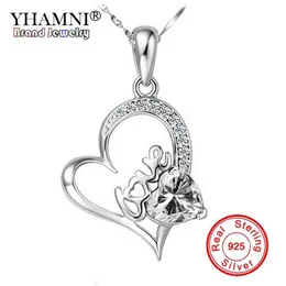 Yhamni Fashion Women's 100％Real 925 Sterling Silver Necklace Set Cubic Zirconia Heart CZ Pendant Necklace for Women D01412615