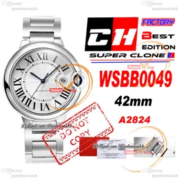 CHF WSBB0049 A2824 MANS ANTAWATION WATCH 42 مم من الفضة سوار الفولاذ المقاوم للصدأ سوار أفضل طبعة 36 مم 33 مم سويس