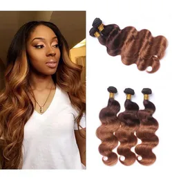 Ombre 430 Body Wave 3 Bundles Brazilian Remy Human Hair Weaves Ombre Color Two Tone Dark Brown to Medium Auburn Hair Extensions7949655