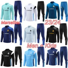 Marseilles boys tracksuits 2023 PSGes om kids football kits 2024 MBEMBA NDIAYE VITINHA men soccer tracksuit training suit 23 24 chandal futbol survetement foot tuta