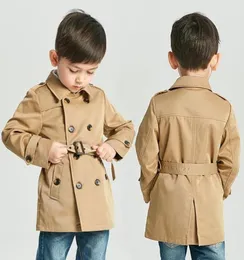 Tench Coat Boy Girl Clothes Windproof Jacket British Double Breasted Windbreaker Turndown Collar Button Belt Kids Outwear 2020 LJ7033372
