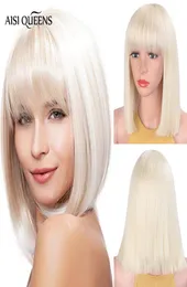 Aisi Queens synthetische Perücken mit Pony, gerade, blond, kurze, natürliche Bob-Perücke für schwarze, weiße Frauen, Hochtemperaturfaser2100199