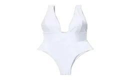 Costume da bagno intero da donna con perizoma bianco a V profondo7252241