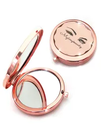 Whole Professional Handheld Dekorativer faltbarer Taschenspiegel Roségold, individueller Kompaktspiegel mit Logo1080070