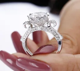 Luxo 925 prata esterlina casamento noivado anéis de auréola para mulheres dedo grande 3ct simulado diamante platina jóias whole3096462