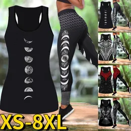 Kvinnors byxor 2024 Spring High midja 2 bit Yoga Summer Women Round Neck Sleeveless Design Prints ActiveWear Set kostym XS-8XL