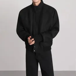 Black Versatile Stand collar wool men's jacket autumn Korean loose trend high-quality solid color retro men's jacket 240102