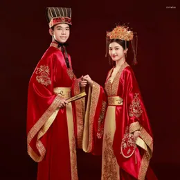 Etniska kläder kinesiska bruden Ancient Wedding Dress Luxury Girl Hanfu Par Plaggrummen Trad Dräkt traditionell xiuhe kostym