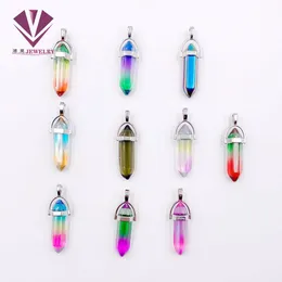 Natural Stone Hexagonal Column Pendant with Seven Chakra Therapy for Women and Men Leather Necklaces, Cheap Treatment for Happiness, Crystal Amethyst Beads, Jewelry