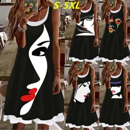 Casual Kleider 2024 Frau Porträt Abstrakte 3D Druck Knielangen Kleid Sommer Ärmellose Dame Gesicht A-line Frauen Weibliche Kleidung