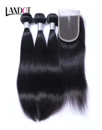 8A Кружевная застежка с 3 пучками бразильских прямых девственных волос, необработанные перуанские малазийские индийские камбоджийские человеческие волосы an8844977