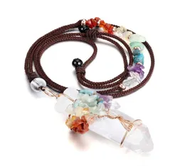 Pendant Necklaces Jo 7 Chakra Gemstone Healing Crystals Tree Of Life Necklace Wire Wrapped Natural Clear Quartz Crystal Stone 3375803