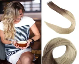 Tape In Human Hair Extensions Ombre Dark Brown 6 Shade To Bleached Blonde 613 40pcs 100gram Brazilian Remy Hairs9288018