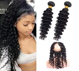 Brazilian 100 Human Hair Extensions 830inch Deep Wave Bundles With 360 Lace Frontal Pre Plucked With Baby Hairs Wefts With 360 F7569245