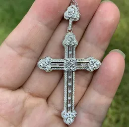 Sparklingowa klasyczna luksusowa biżuteria 925 srebrna srebrna księżniczka Cut White Clear 5a Cubic Zirconia CZ Party Cross Naszyjnik 3827249