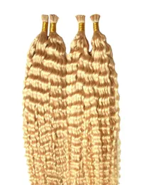 Extensiones de cabello humano brasileño con punta I, 200g, rizado, rizado, cabello Natural Remy, punta de fusión rubia, tejido precoloreado6215831