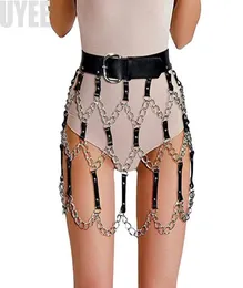 Uyee 2018 New Sexy Pub Memale Leather Skirt Berts Punk Gothic Rock Harness Waist With Chain Bodyage Hollow Belt LD0145907346