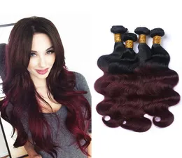 Selling Items Ombre Dark Red Colored Hair 4 Bundles Body Wave 1B99J Brazilian Virgin Human Hair Weave Colored Bundles Extens6002375