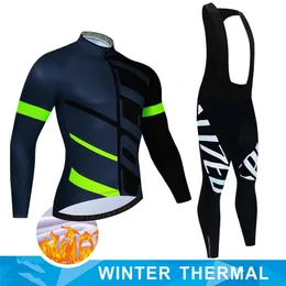 2024 Winter Thermal Fleece Set Cycling Clothes Mens Jersey kostym Sport Riding Bike Clothing Bib Pants Warm Set Ropa Ciclismo240102