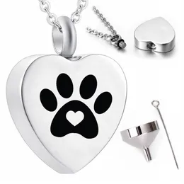 Whole heart-shaped dog paw print ashes urn souvenir pendant necklace to commemorate pet funeral244Y