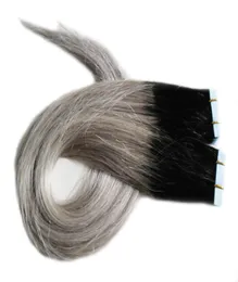 1B Silvergrå ombre hud weft Tape Extensions 100g Straight Grey Hair 40piece PU Tape In Human Hair Extensions8191684