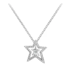 Pave Sismmetric Star Collier Necklace Pendant Original 925 Silver Chain Woman DIY Party Up1544148