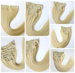 80g 120g 160g 220g 260g 280g 320g Clip in Hair Extensions 60Platinum Blonde Brazilian Indian human Hair double Drown more colors8264888