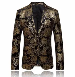 Blazer oro Uomo Floral Casual Slim Blazer Arrivo Fashion Party Monopetto Giacca da uomo maschile Ps Size Blazer Masculino9012667