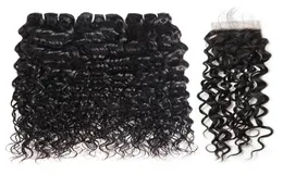 Ishow Brazilian Water Wave Hair with 44 Lace Closure Human Hair Bundles with Closure Peruvian Pervian Wavy Hush Hair Extensions20893708523654