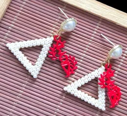 Dangle Chandelier Hand Made Greek Sorority Simple Fashion Triangle Letter Pendant Charm Pearl Earrings Lady Jewelry9600256