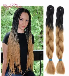 zweifarbig schwarzbraun JUMBO BRAIDS HAAR Tresse Cheveux 24 Zoll Jumbo Flechten Ombre Box Braids Haar lockiges Kanekalon Häkelsynthetik8412281