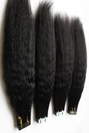 İnsan Saç Uzantılarında Kinky Düz Bant 80PCS 200G 10 ila 26 inç Kaba Yaki Çift Taraflı Doğal İnsan Saçı PU Saç Extensio7385133